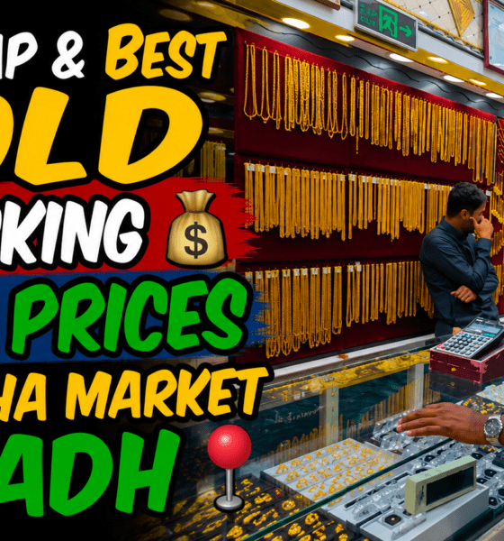 Comparing 22K gold prices and jewelry designs at Batha Gold Market in Riyadh.
