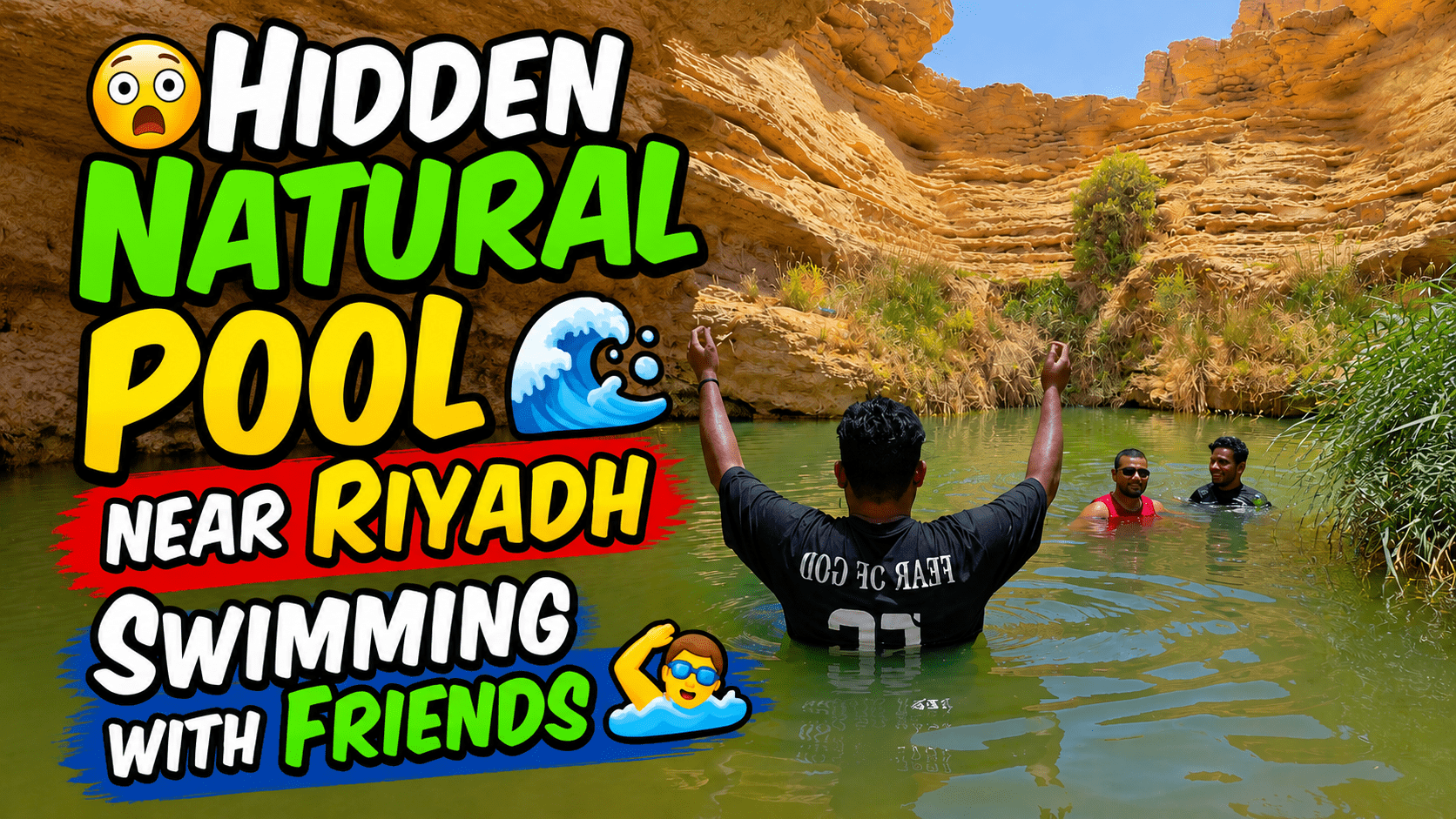 Hidden natural pool near Riyadh surrounded by rocky landscapes