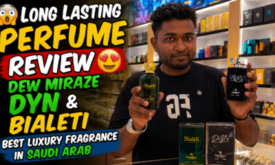 Long lasting luxury perfume review featuring Dew Miraze DYN and Bialeti fragrances in Saudi Arabia