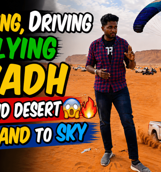 Adventure at the Riyadh Red Sand Desert featuring ATV riding, dune bashing, and paramotor flying